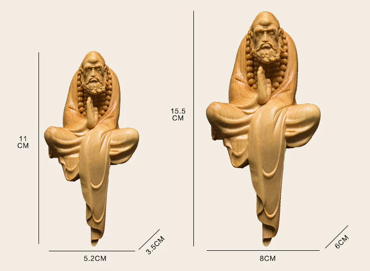 Boxwood 11cm 15cm Dharma Sculpture Chinese Wood Figures Buddha Statue Zen Dharma Home Decor