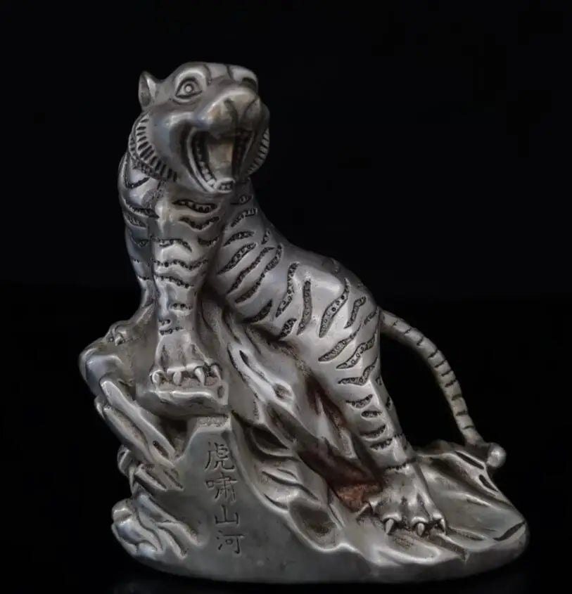 China White copper Climb mountain tiger crafts statue