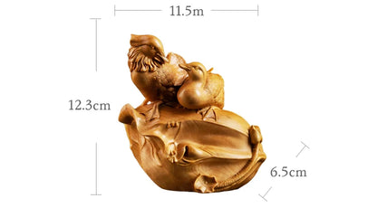 Boxwood 12CM Mandarin Duck Sculpture Lucky Wood Animal Statue Fall In Love Home Decoration