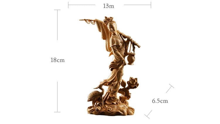 Home Decor Statue Beauty Fishing Boxwood Wood Statue Ornaments Figure Statue Chinese Features Wood Sculpture
