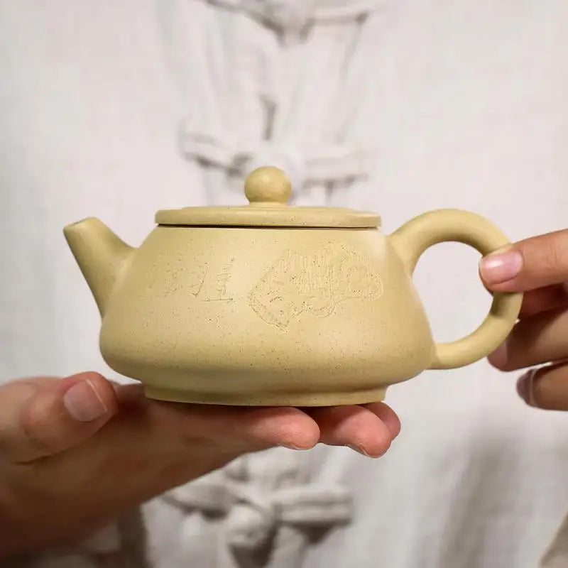 Green Clay Zisha Scoop Teapot, Yixing Handmade Pot, Kung-Fu Teaware, Purple Clay Drinkware for Puer Green