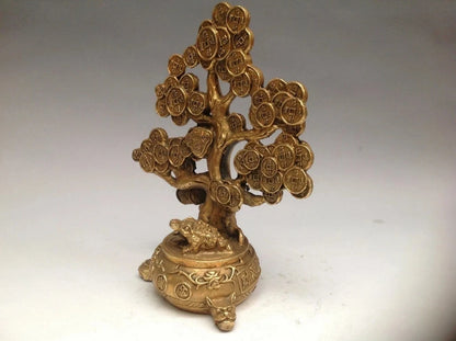 Chinese Copper Feng shui Lucky Wealth Money YuanBao Coin Tree Statue