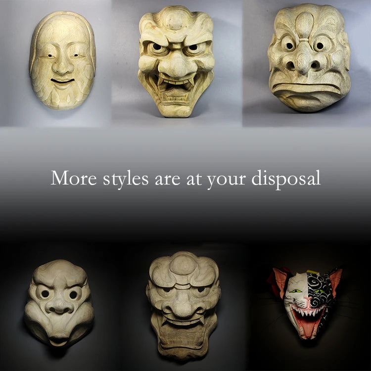 Camphorwood Japanese Wood Statue Mask Wall Decoration Traditional Craft Benevolent King Buddha Decoration Tattoo Home Decor