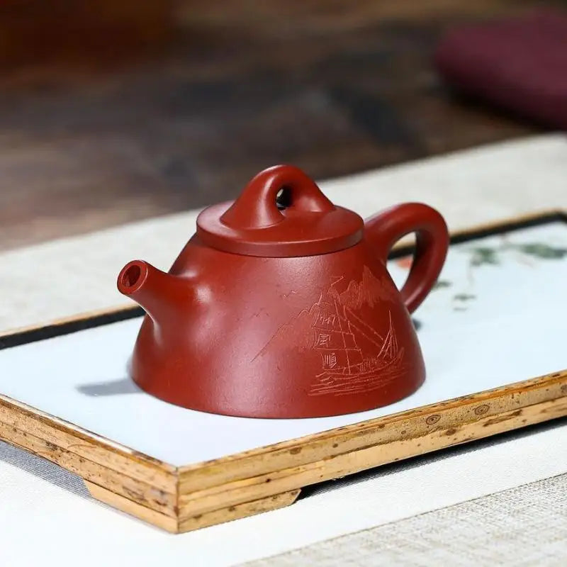 Carved  Pot, Zisha Teapot, Yixing Handmade Pot, Kung-Fu Teaware, Purple Clay Drinkware for Puer Green and Black