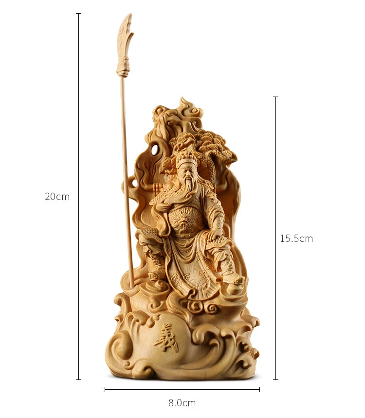 Boxwood 15cm Guan Gong Sculpture Figure Wood Guanyu Feng Shui Statue The Three Kingdoms Collection Home Decor