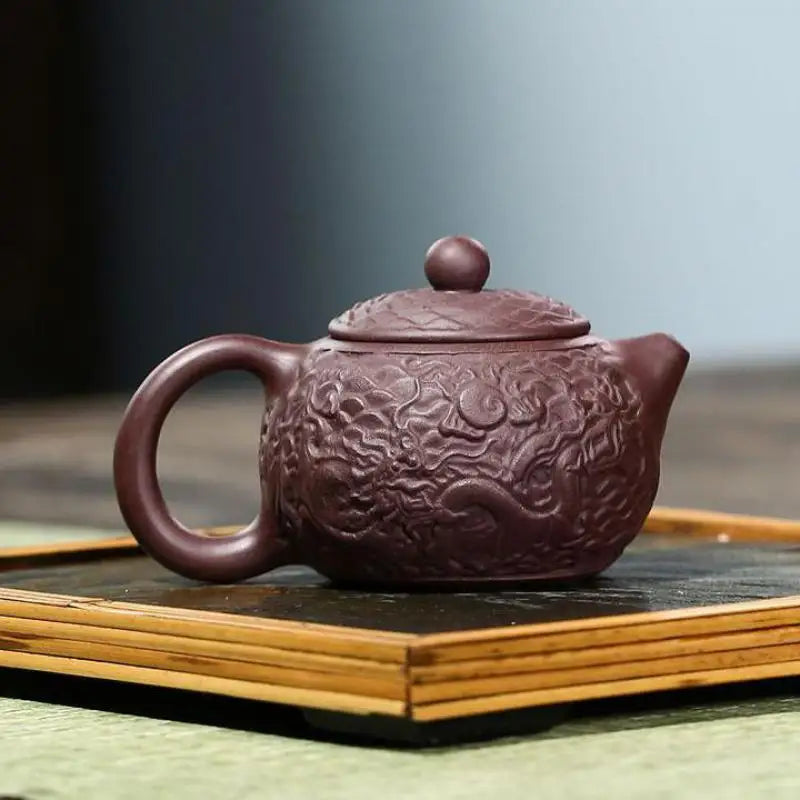 Xianglong-Embossed Tea Set, Zisha Teapot, Yixing Handmade Pot, Kung-Fu Teaware, Purple Clay, Drinkware for Puer Green