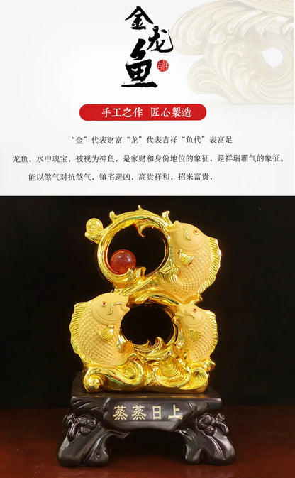 Divance Resin Sand Gold Is Booming, Attracting Wealth Golden Arowana Ornaments, Handicrafts, Office Decoration and Opening Gifts