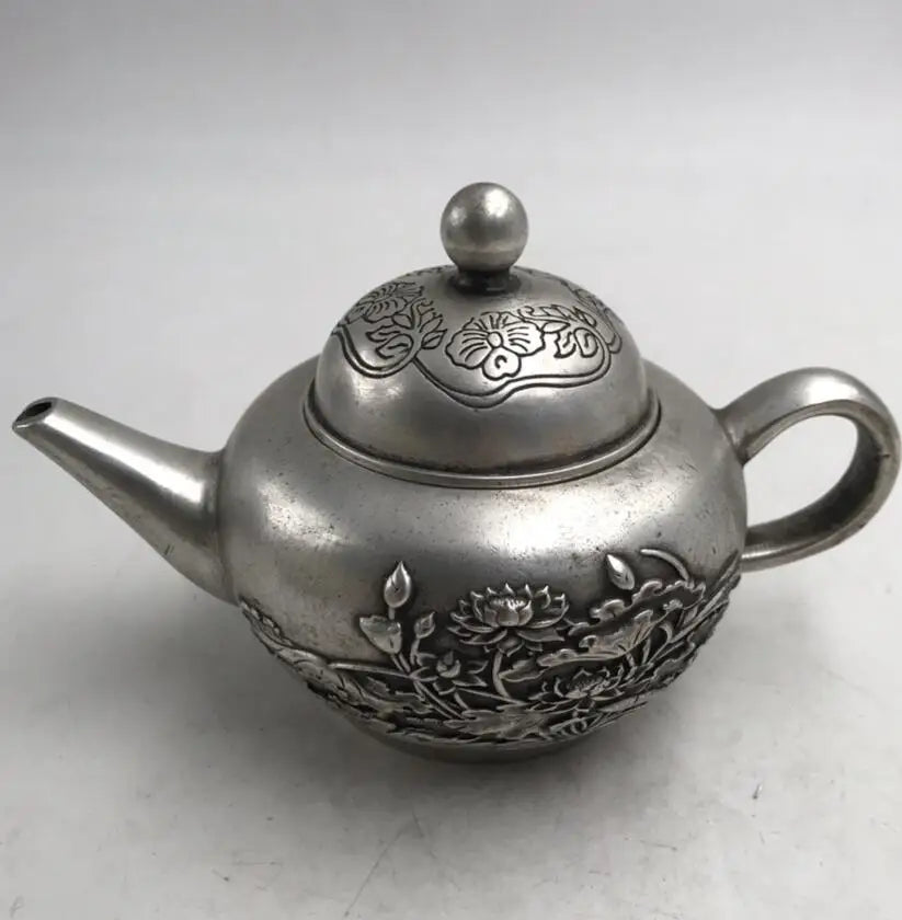 China White copper lotus teapot crafts statue