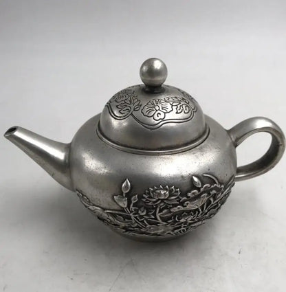 China White copper lotus teapot crafts statue