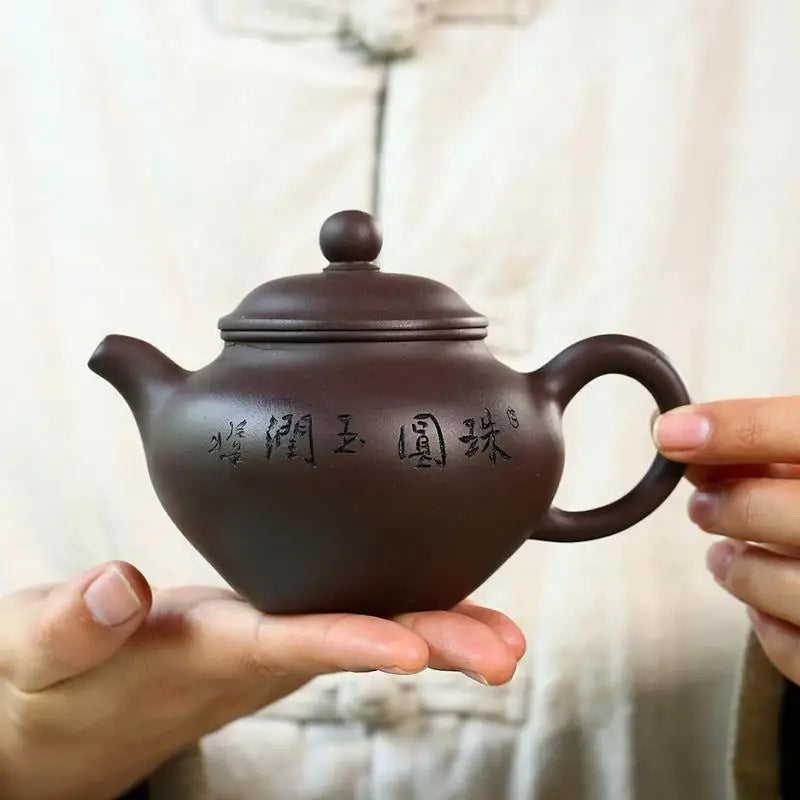 Old Purple Clay Bead Round Jade Pot, Zisha Teapot, Yixing Handmade Pot, Kung-Fu Teaware, Purple Clay Drinkware for Puer Green an