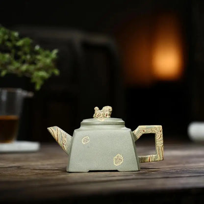 Handmade Kung-Fu Teaware Purple Clay Drinkware for Puer Green and Black, Auspicious Green Clay, Zisha Teapot, Handmade Pot