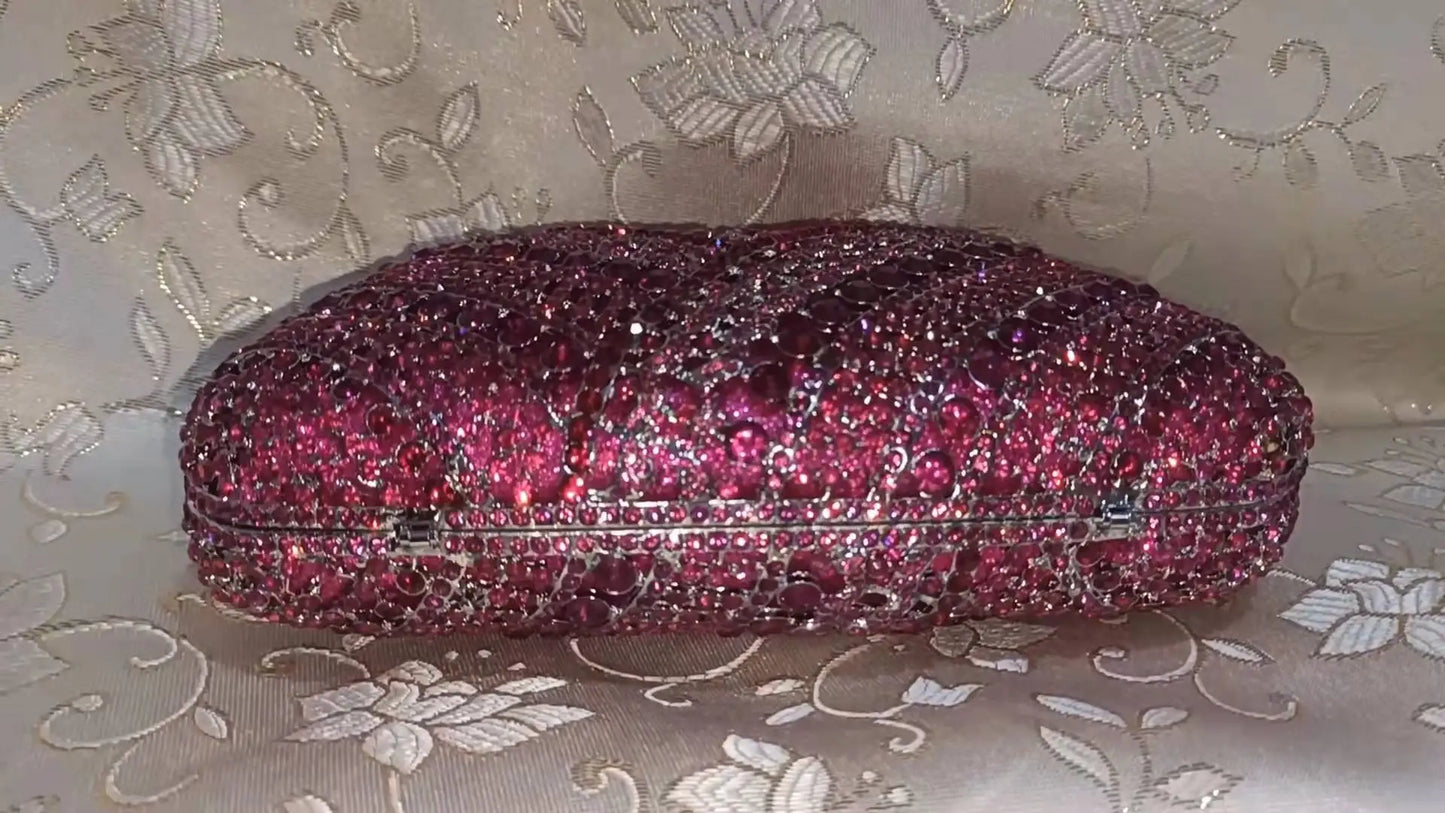 Elegant Women Purple Clutch Evening Cocktail Bags Wedding Crystal Dinner Banquet Purse Bridal Rhinestone Birthday Party Handbags