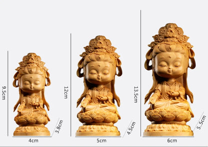 Boxwood 9 12 13 15cm Guanyin Sculpture Wood Guan Yin Buddha Statue Home Goddess Bodhisattva Home Decor