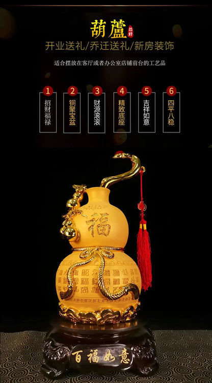 Diwansi Resin Golden Gourd Ornaments Lucky Large Home Feng Shui Living Room Office Decoration Baifu Linmen