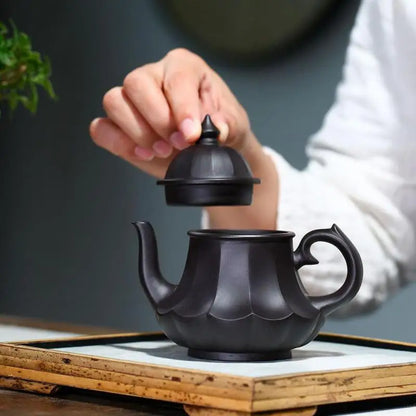 Handmade Kung-Fu Teaware of Purple Clay, Black Mud Tendon Pattern,  Zisha Teapot, Yixing Purple Clay, Drinkware for Puer Green