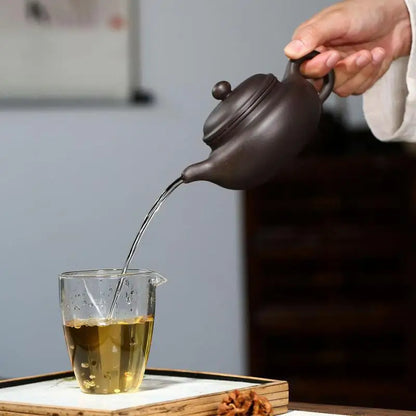 Handmade Zisha Teapot for Kung-Fu Teaware, Purple Clay Drinkware, Smooth Antique Pot, Purple Clay, Original Ore, Black Gold Sand