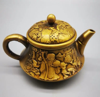 China brass fu shou full hall teapot crafts statue