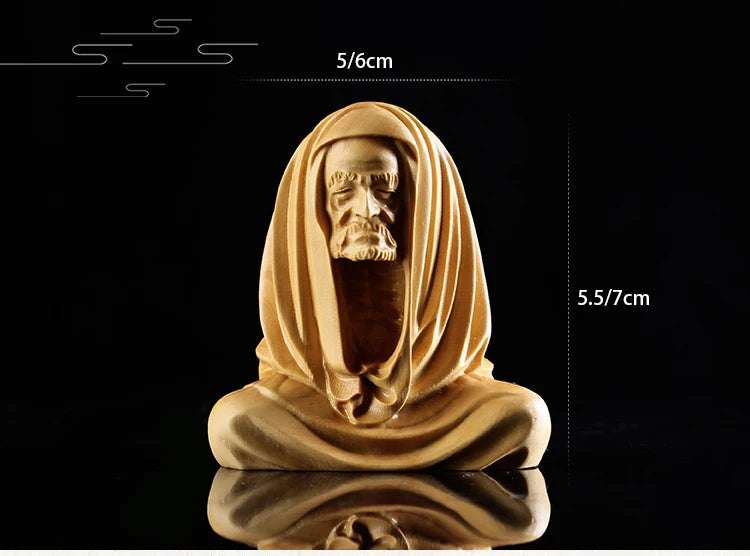 Boxwood Sculpture, Sitting Zen Buddha Statue, Feng Shui, Home Decoration, Dharma, 5cm, 7cm