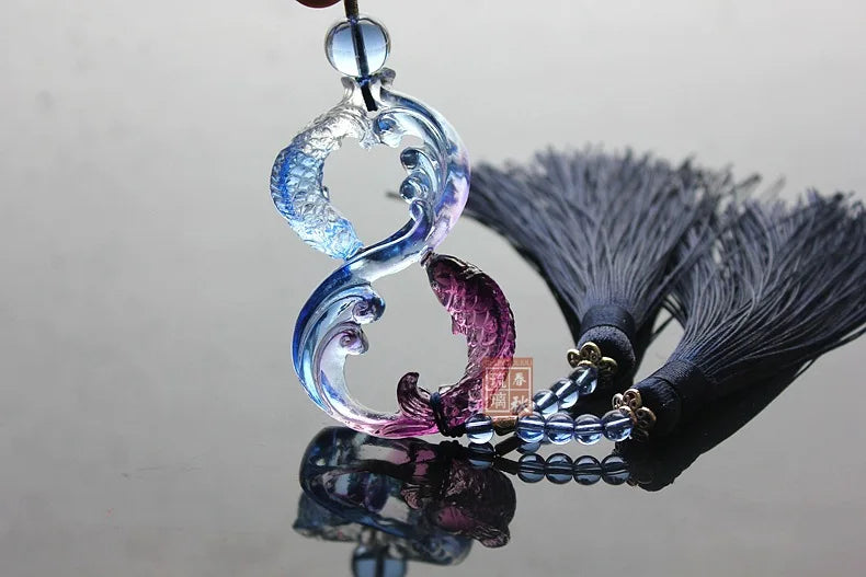 Double fish colored glaze ornaments Car pendant Crafts