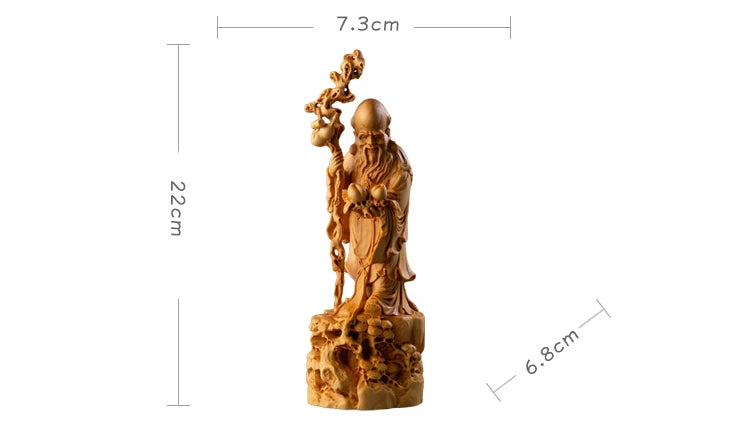 Boxwood 22CM Longevity God Sculpture Feng Shui Buddha Statue Lucky Wood Statue Three Stars Home Decor