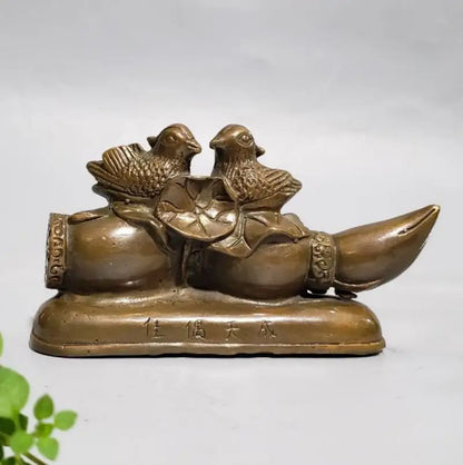 China brass Lotus root Mandarin duck penholder crafts statue