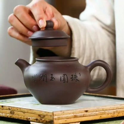 Old Purple Clay Bead Round Jade Pot, Zisha Teapot, Yixing Handmade Pot, Kung-Fu Teaware, Purple Clay Drinkware for Puer Green an