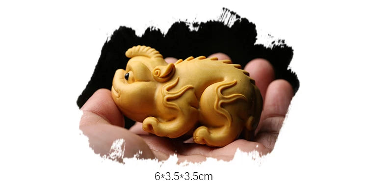 Boxwood 6cm Chinese Unicorn Sculpture Animal Wood Statue Ancient God Beast of China Feng Shui Home Decor