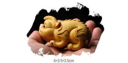 Boxwood 6cm Chinese Unicorn Sculpture Animal Wood Statue Ancient God Beast of China Feng Shui Home Decor