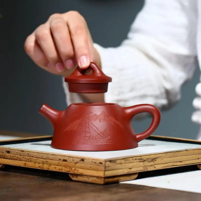 Carved  Pot, Zisha Teapot, Yixing Handmade Pot, Kung-Fu Teaware, Purple Clay Drinkware for Puer Green and Black
