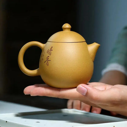 Handmade Plum Blossom Dragon Egg Pot, Zisha Teapot, Handmade Kung-Fu Teaware, Purple Clay, Drinkware for Puer Green