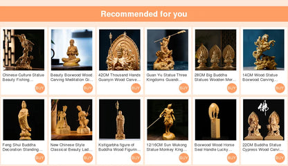 12cm Rich Man Sculpture Boxwood Lucky Statue Feng Shui Solid Wood Living room Decoration Home Decor