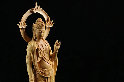 Boxwood 15 21 24cm Guanyin Sculpture Wood Carving Buddha Statue Home Decor