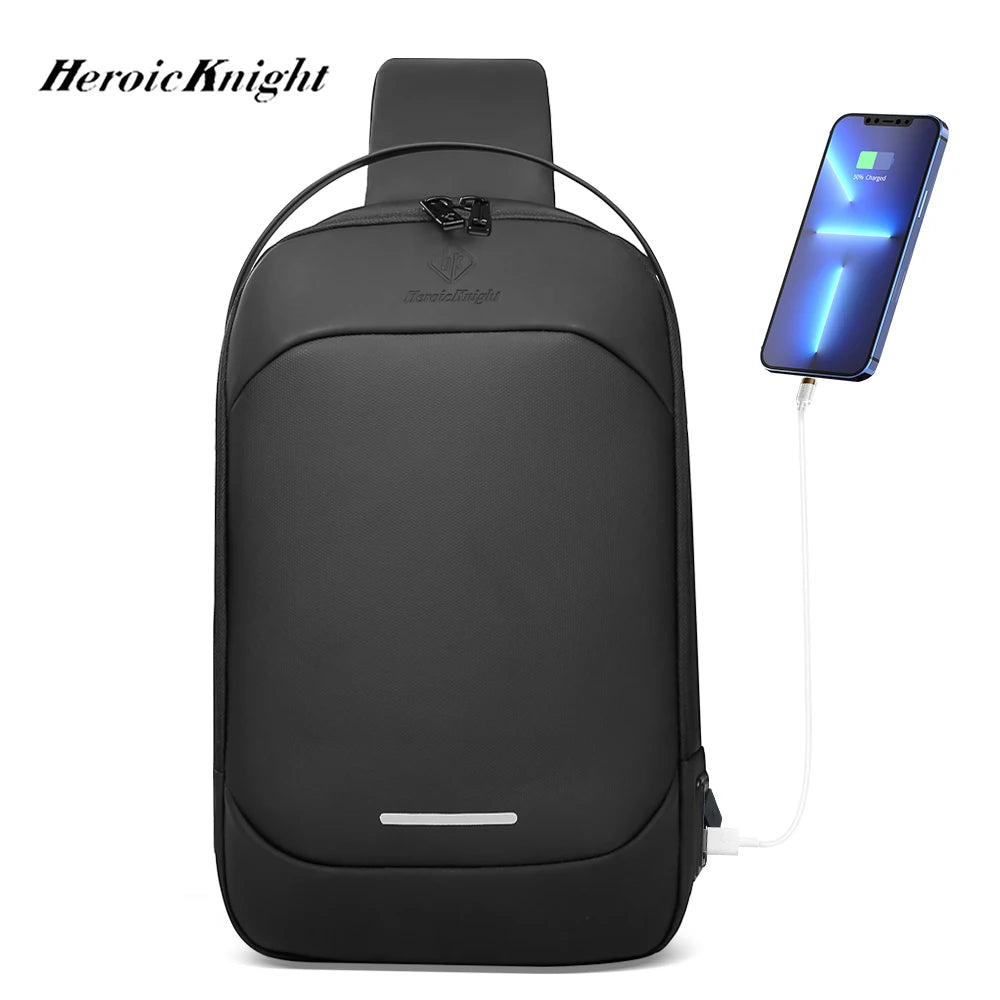 HK Business Man Shoulder Bag Light Weight Men's Cross Bag Mochila Reflective USB Charging Pack For 11.3''Tablet Cycling-Black