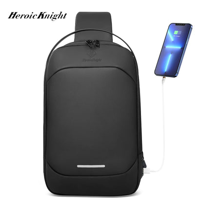 HK Business Man Shoulder Bag Light Weight Men's Cross Bag Mochila Reflective USB Charging Pack For 11.3''Tablet Cycling-Black