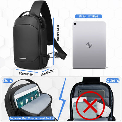 HK Business Man Shoulder Bag Light Weight Men's Cross Bag Mochila Reflective USB Charging Pack For 11.3''Tablet Cycling-Black