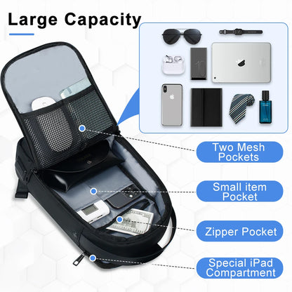 HK Business Man Shoulder Bag Light Weight Men's Cross Bag Mochila Reflective USB Charging Pack For 11.3''Tablet Cycling-Black