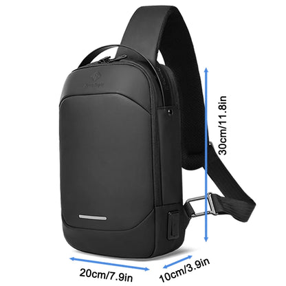 HK Business Man Shoulder Bag Light Weight Men's Cross Bag Mochila Reflective USB Charging Pack For 11.3''Tablet Cycling-Black