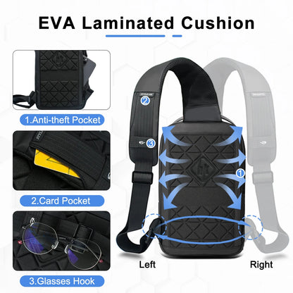 HK Business Man Shoulder Bag Light Weight Men's Cross Bag Mochila Reflective USB Charging Pack For 11.3''Tablet Cycling-Black