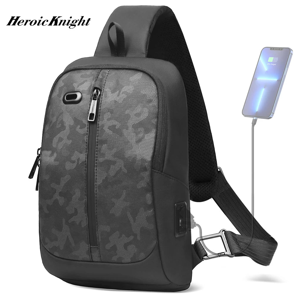 HK Men's Shoulder Bag Waterproof Military Tactical Crossbody Bag For Men 11.3 Inch iPad Chest Pack Men With USB For Work Sport