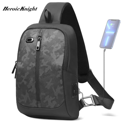 HK Men's Shoulder Bag Waterproof Military Tactical Crossbody Bag For Men 11.3 Inch iPad Chest Pack Men With USB For Work Sport