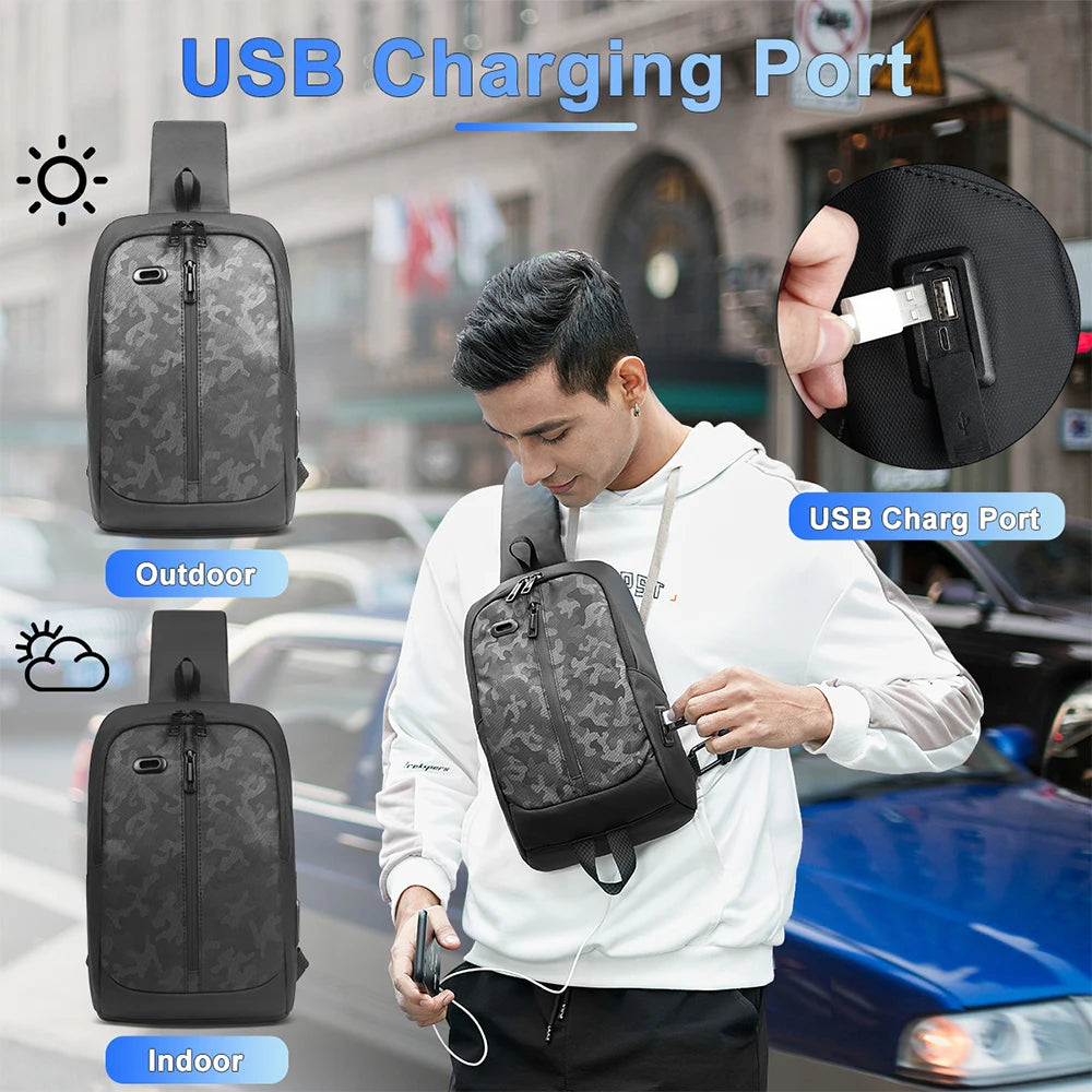 HK Men's Shoulder Bag Waterproof Military Tactical Crossbody Bag For Men 11.3 Inch iPad Chest Pack Men With USB For Work Sport