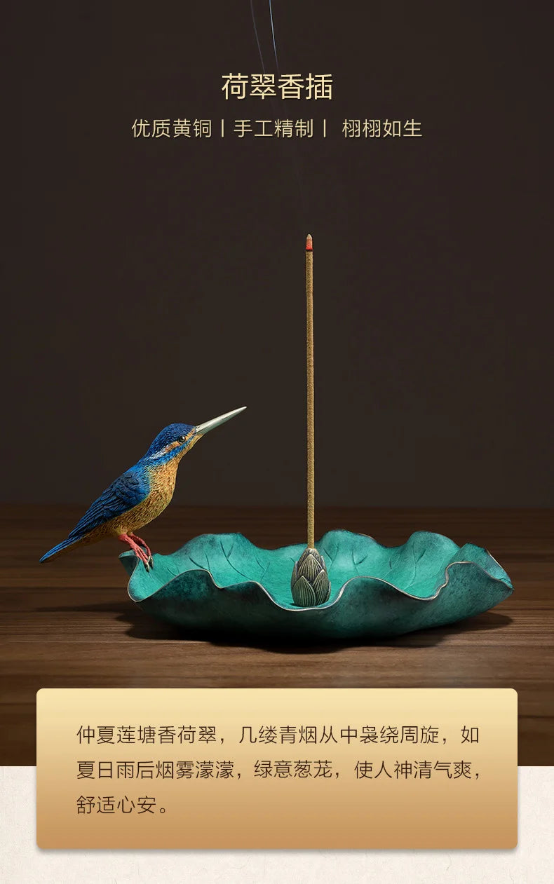 HOME BAR living ROOM high grade realism Lifelike bird Incense stick bronze sculpture Nourishing heart Educated decorative statue