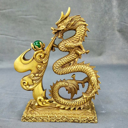 HOME Bring wealth money GOOD LUCK Royal Dragon BRONZE Sculpture FENG SHUI Statue Home store Company mascot talisman