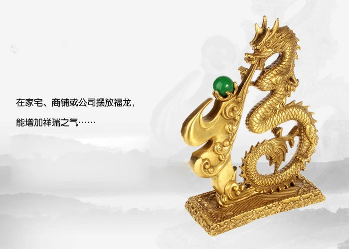 HOME Bring wealth money GOOD LUCK Royal Dragon BRONZE Sculpture FENG SHUI Statue Home store Company mascot talisman