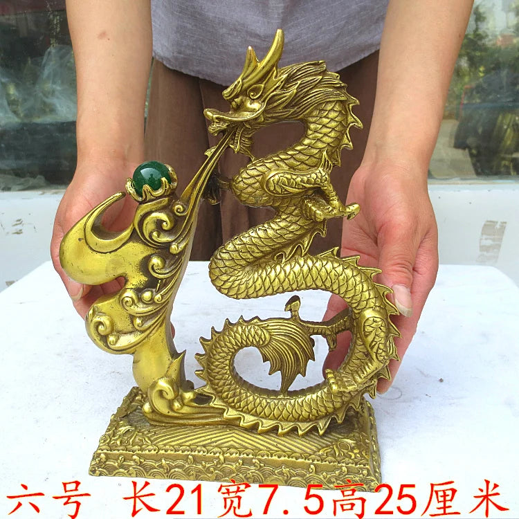 HOME Bring wealth money GOOD LUCK Royal Dragon BRONZE Sculpture FENG SHUI Statue Home store Company mascot talisman