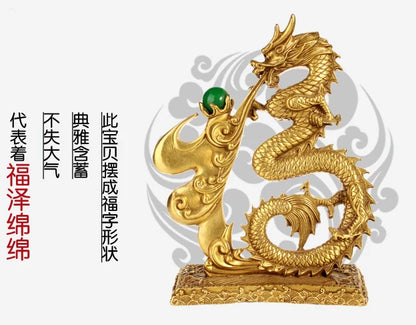 HOME Bring wealth money GOOD LUCK Royal Dragon BRONZE Sculpture FENG SHUI Statue Home store Company mascot talisman
