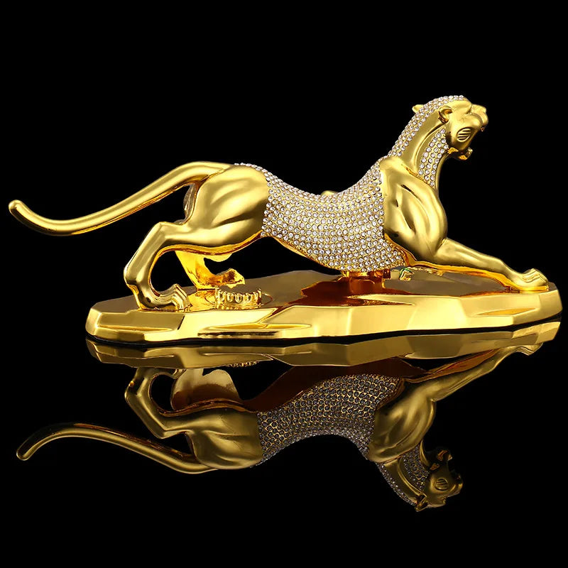 HOME CAR Decor GOOD LUCK Mascot # bring fortune Success Diamonds gold leopard Cheetah tiger copper statue