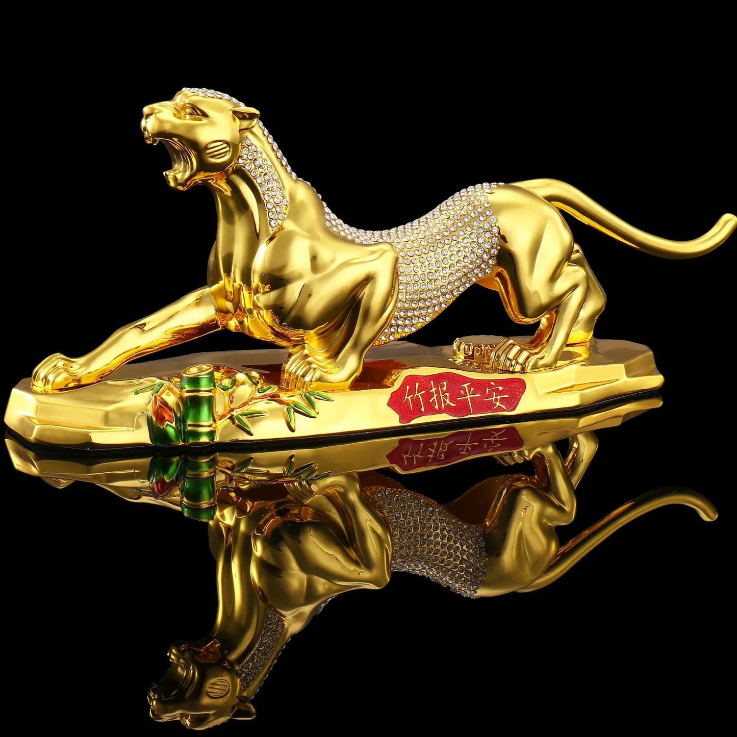 HOME CAR Decor GOOD LUCK Mascot # bring fortune Success Diamonds gold leopard Cheetah tiger copper statue