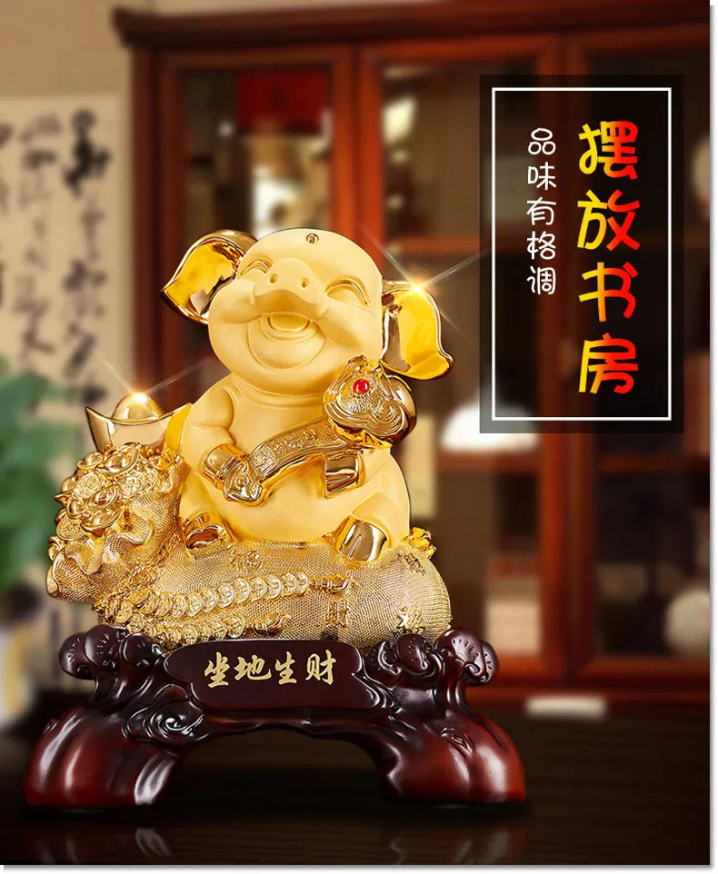 HOME Company Shop Business hall lobby Efficacious thriving business Money drawing GOOK LUCK Fortune RUYI Golden Pig statue