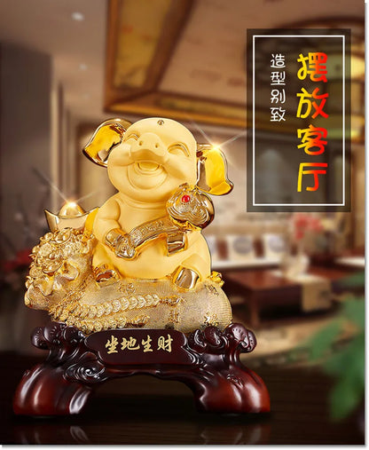 HOME Company Shop Business hall lobby Efficacious thriving business Money drawing GOOK LUCK Fortune RUYI Golden Pig statue